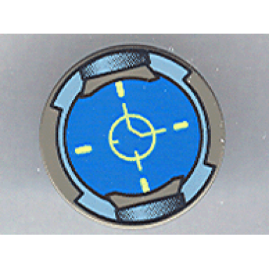 dark gray tile round 2 x 2 with blue tracking screen pattern