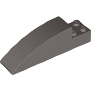 dark gray slope curved 8 x 2 x 2 with 4 recessed studs