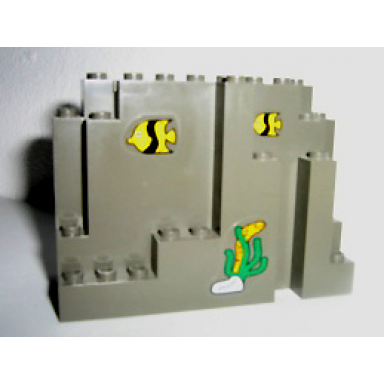 dark gray rock panel 4 x 10 x 6 rectangular burp with fish eel and sea grass pattern stickers - set 6558