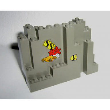 dark gray rock panel 4 x 10 x 6 rectangular burp with fish and crab pattern stickers - sets 6558 6559