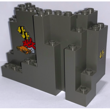 dark gray rock panel 4 x 10 x 6 rectangular burp with 3 fish coral and crab pattern stickers - set 6560