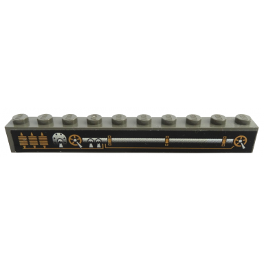 dark gray brick 1 x 10 with engine and pipes pattern model left side sticker - my own train sets