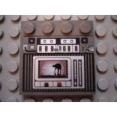 dark gray tile modified 4 x 4 with studs on edge with sw at-at pattern sticker - set 10129