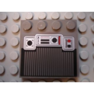 dark gray tile modified 4 x 4 with studs on edge with sw rebel snowspeeder controls pattern sticker - set 10129