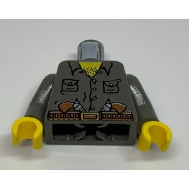 dark gray torso adventurers jungle two pockets two guns in belt pattern dark gray arms yellow hands