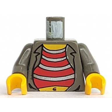 dark gray torso adventurers desert red and silver striped undershirt and navel pattern dark gray arms yellow hands