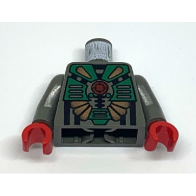 dark gray torso aquazone stingray with red circle with target copper spikes and green armor pattern dark gray arms red hands
