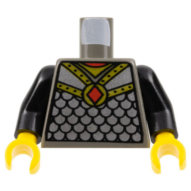 dark gray torso castle knights kingdom scale mail with red diamond amulet pattern black arms yellow hands