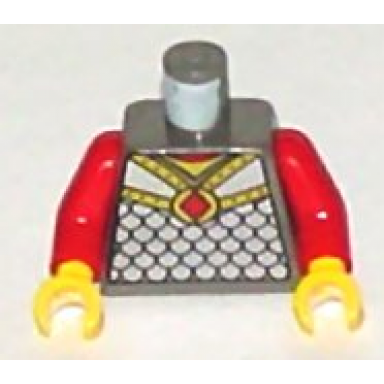 dark gray torso castle knights kingdom scale mail with red diamond amulet pattern red arms yellow hands