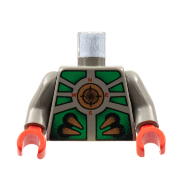 dark gray torso aquazone stingray with copper spikes and circle with target green armor pattern dark gray arms red hands