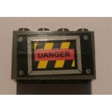 dark gray stickered assembly 4 x 2 x 2 with box and danger pattern sticker - set 6775 - 2 brick 2 x 4