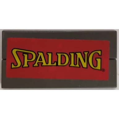 dark gray stickered assembly 4 x 2 with yellow spalding on red background pattern sticker - set 3432 - 2 tile 1 x 4