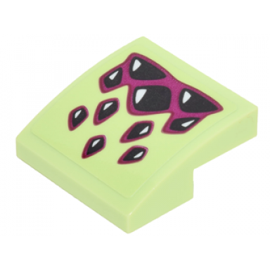 yellowish green slope curved 2 x 2 x 2 3 with magenta and black dragon claws pattern sticker - set 41183