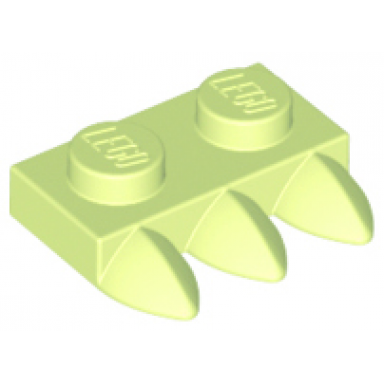 yellowish green plate modified 1 x 2 with 3 teeth