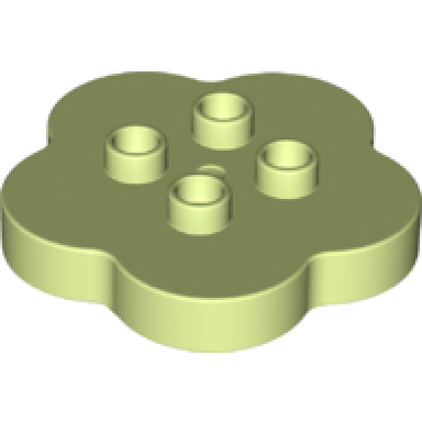 yellowish green duplo brick round 4 x 4 flat top scalloped with 2 x 2 studs