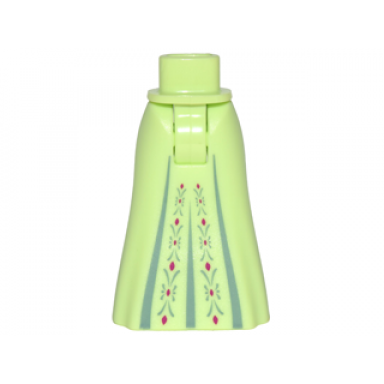 yellowish green mini doll hips and skirt full length with 3 pleats and sand green and magenta embroidery pattern - thick hinge