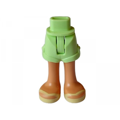 yellowish green mini doll hips and shorts with molded nougat legs and printed bright light yellow sandals with v-shaped straps pattern - thin hinge