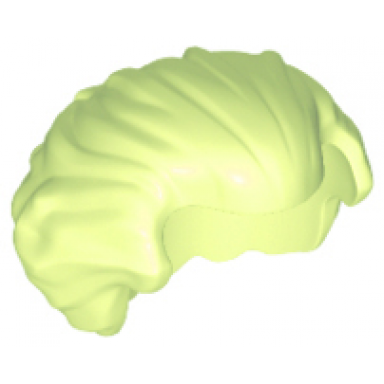 yellowish green minifigure hair swept back with widows peak chin length and bushy in back