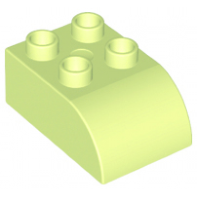 yellowish green duplo brick 2 x 3 slope curved
