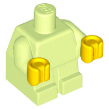 yellowish green body baby toddler with fixed arms with molded yellow hands pattern