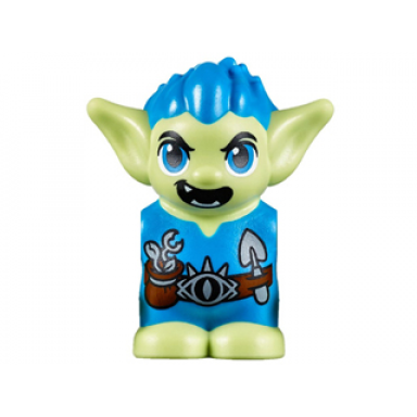 yellowish green body head goblin with pointed ears dark azure spiked hair and tunic with utility belt with goblin eye buckle trowel and pouch pattern