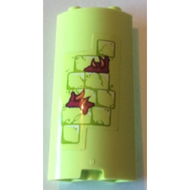 yellowish green cylinder quarter 2 x 2 x 5 with 1 x 1 cutout with yellowish green bricks and reddish brown barbs pattern sticker - set 41188