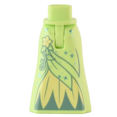 yellowish green mini doll hips and skirt full length with metallic light blue sparkles bright light yellow flower and inset leaves and vine pattern - thin hinge