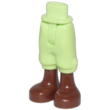 yellowish green mini doll hips and trousers cropped with molded reddish brown legs and feet pattern - thin hinge