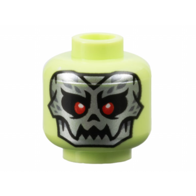 yellowish green minifigure head alien silver skull with red eyes pattern