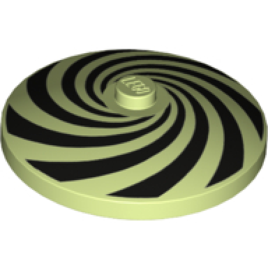 yellowish green dish 4 x 4 inverted radar with solid stud with spiral segments black pattern