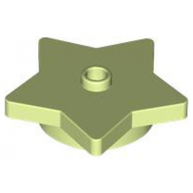 yellowish green plate round 4 x 4 x 2 3 with star and open stud