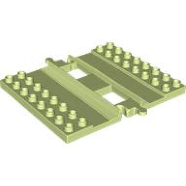 yellowish green duplo train track straight with 2 x 8 plate on both sides