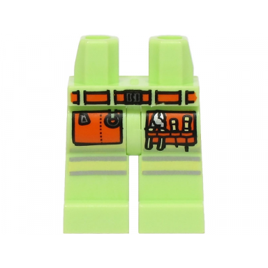 yellowish green hips and legs with silver and bright light yellow reflective stripes orange belt and pockets with pliers and screwdrivers pattern bam