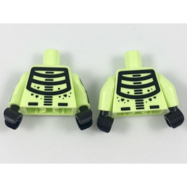 yellowish green torso black minifigure skeleton pattern yellowish green arms with black minifigure skeleton pattern black hands