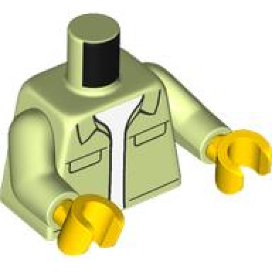 yellowish green torso jacket with black outlined collar and pockets over white shirt pattern yellowish green arms yellow hands