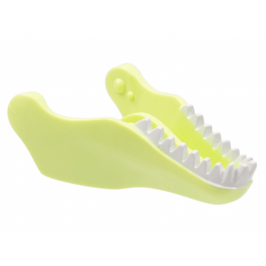 yellowish green dinosaur jaw lower tyrannosaurus rex with white teeth pattern