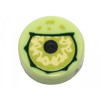 yellowish green tile round 1 x 1 with lime eye with black pupil partially closed pattern