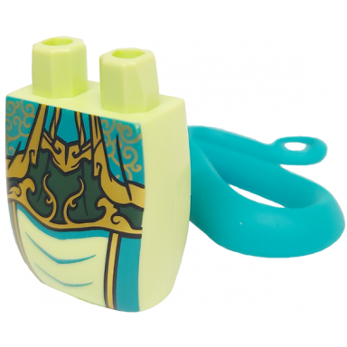 yellowish green lower body serpent with molded flexible rubber dark turquoise tail and printed dark turquoise scales gold and dark green dress ends pattern