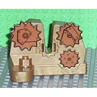 flat dark gold duplo stand 2 x 4 x 2 with notch for lever and copper gears pattern