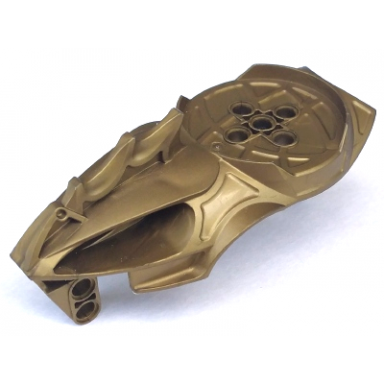 flat dark gold bionicle visorak head with 7 pin holes and axle hole keelerak