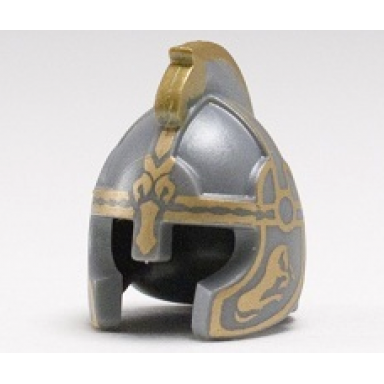 minifigure headgear helmet castle with cheek protection and comb with gold trim pattern eomer