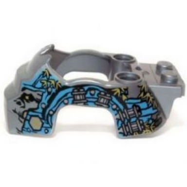 flat silver flywheel fairing gorilla shape with dark azure and silver markings and leaves pattern