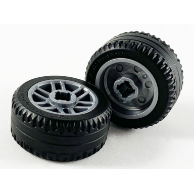 flat silver wheel 14mm d x 9.9mm with center groove fake bolts and 6 double spokes with black tire 21 x 9.9 11208 11209