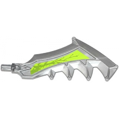 flat silver hero factory weapon axe sword with jagged blade with splatters on lime background pattern left sticker - set 70132