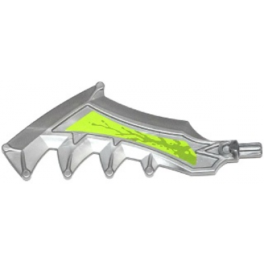 flat silver hero factory weapon axe sword with jagged blade with splatters on lime background pattern right sticker - set 70132