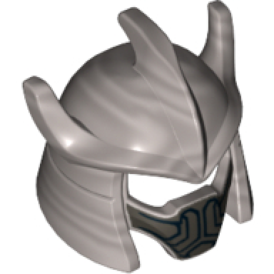 flat silver minifigure headgear helmet trident shaped with face mask with black lines pattern