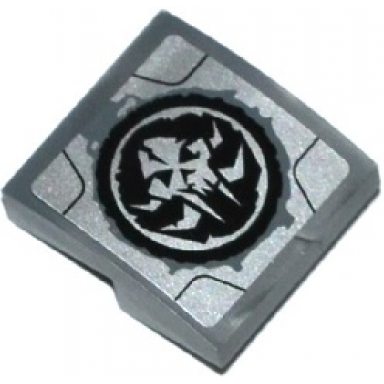 flat silver slope curved 2 x 2 x 2 3 with alien skull in black circle and dark bluish gray worn pattern sticker - set 70223