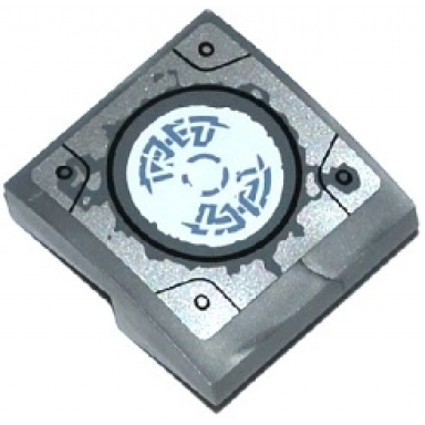 flat silver slope curved 2 x 2 x 2 3 with chima emblem and dark bluish gray worn pattern sticker - set 70223