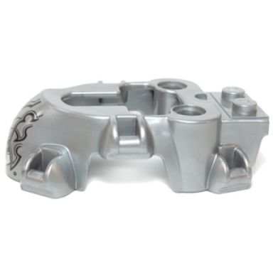 flat silver flywheel fairing spider shape with black armor scales and white fangs pattern