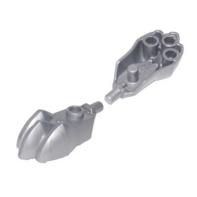flat silver paw with stud on top bar on side and 3 bar holders on bottom